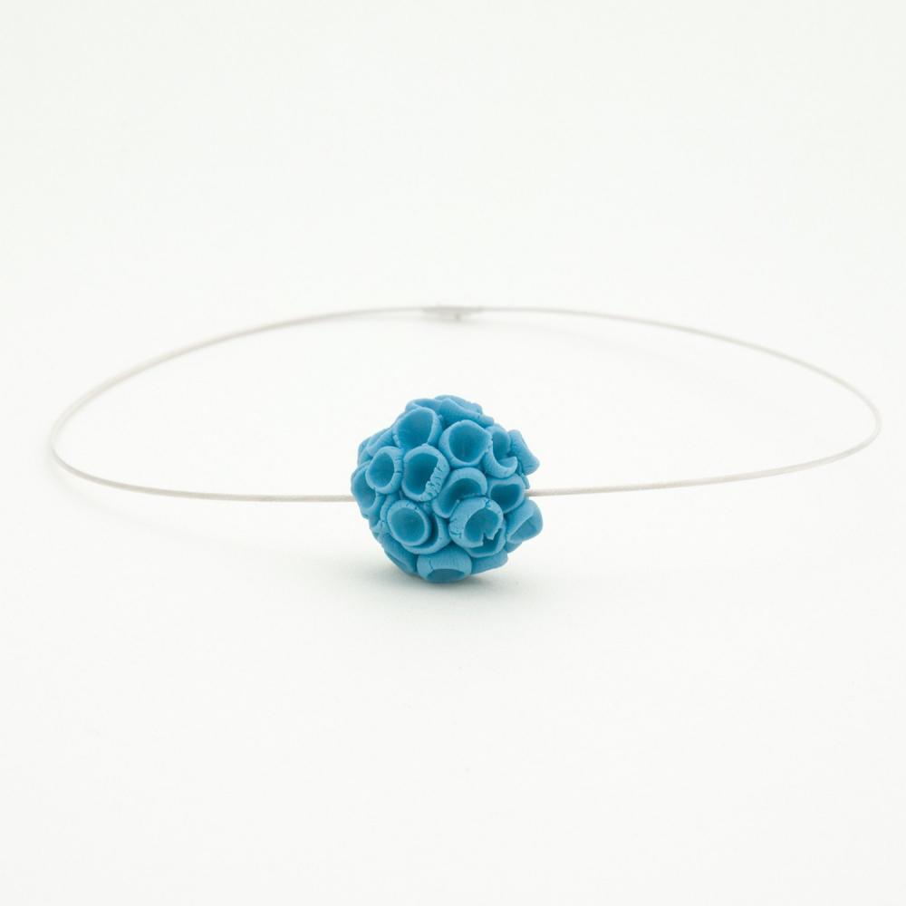 Khao-Lak Sterling Silver Necklace With Porcelain Flowers, Blue Color