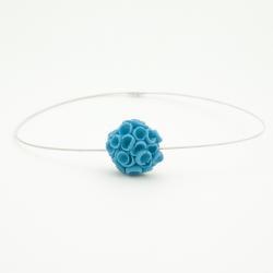 Khao-Lak Sterling Silver Necklace With Porcelain Flowers, Blue Color