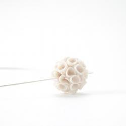 Ceramic Jewelry, Large Khao-Lak Sterling Silver Necklace With Porcelain Flowers, Ecru Color