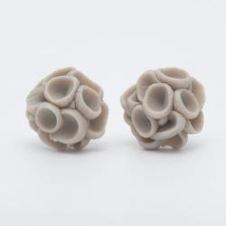Earrings Studs , Khao-Lak Post Earrings With Porcelain Flowers, Mocha Color